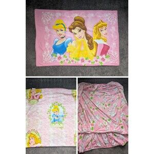 Vintage Disney Princess Aurora Cinderella Belle Bed Sheet Set Flat Fitted Pillow